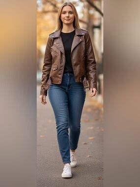 Current Mood Chocolate Leather Moto Jacket